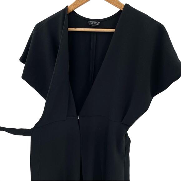 Topshop Preppy Tie Wrap Mini Dress in Black Whimsygoth Dark Witchy Size 2 - Picture 7 of 11